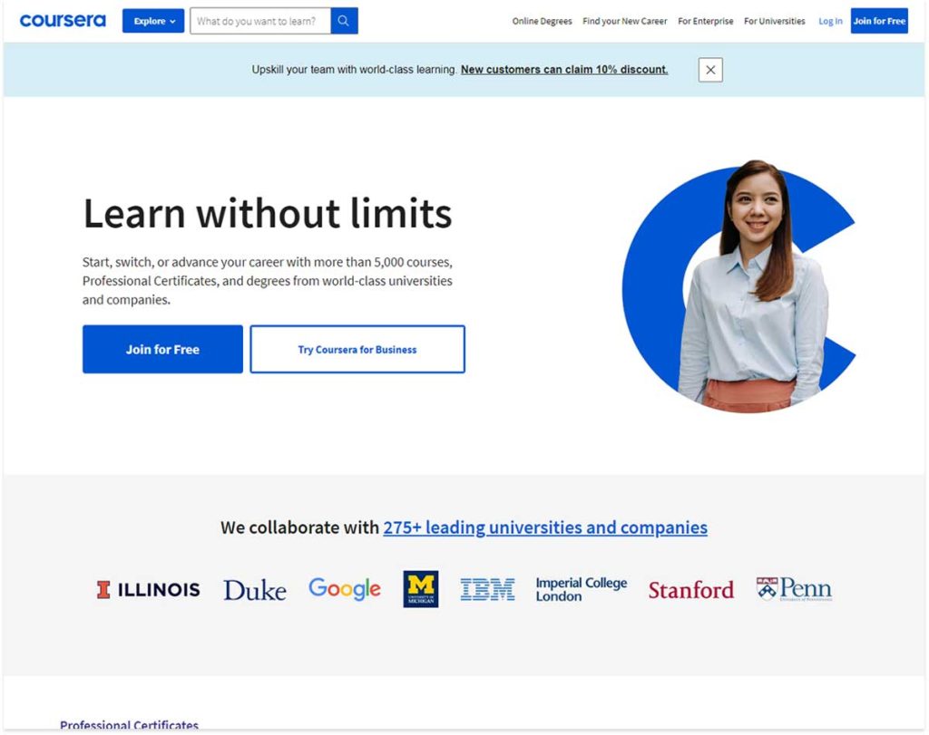Coursera - online coding learning platform