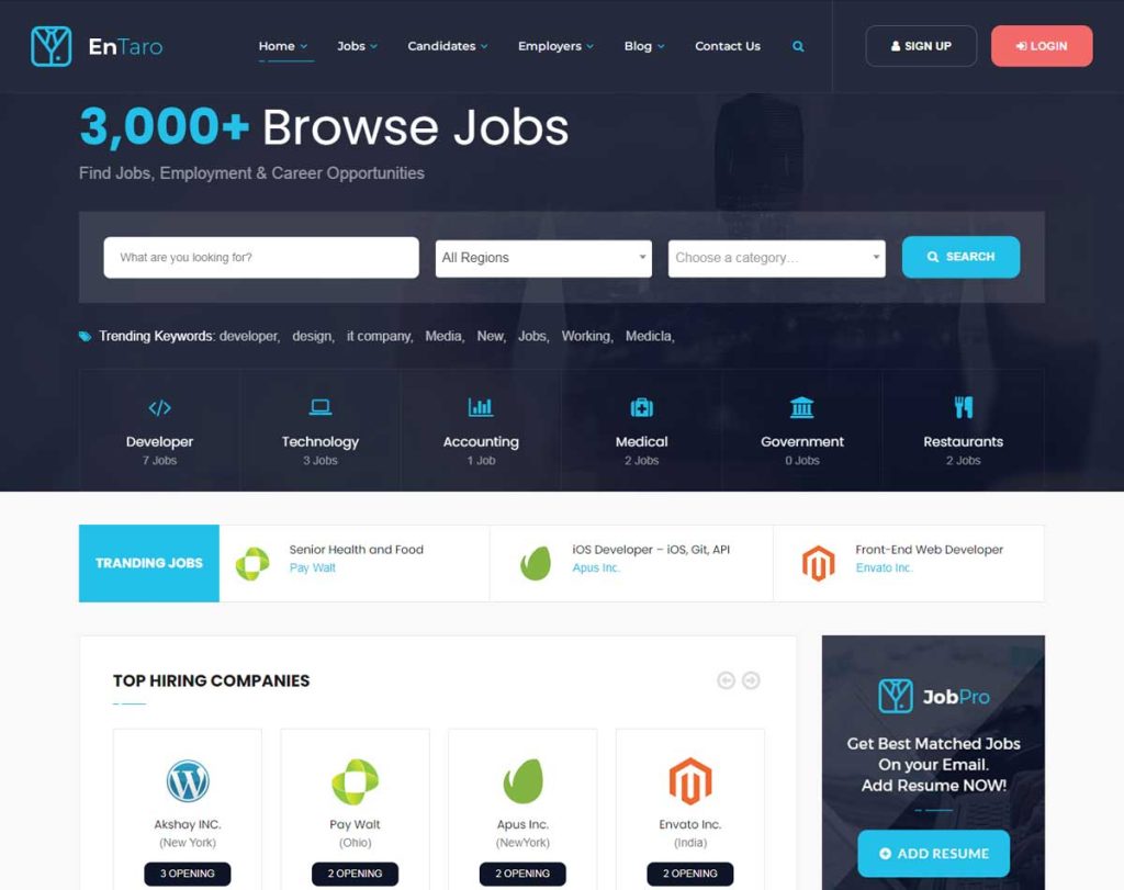 Entaro - Job Portal WordPress Theme