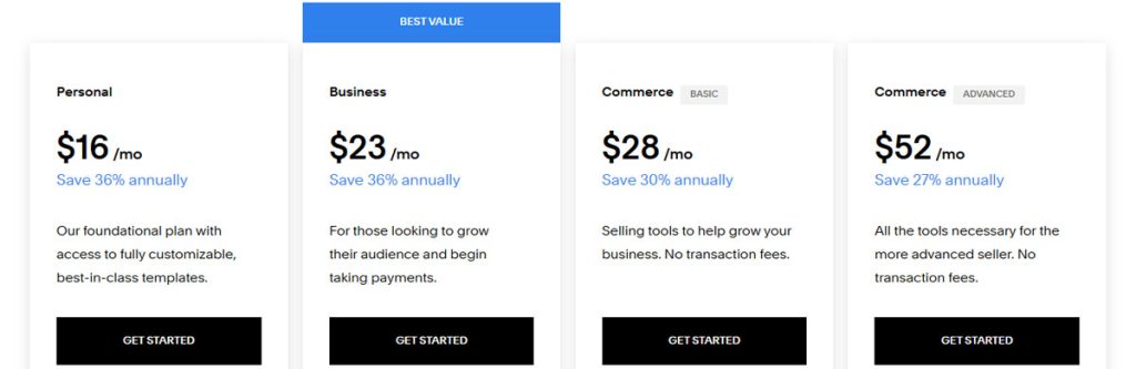 squarespace pricing plan