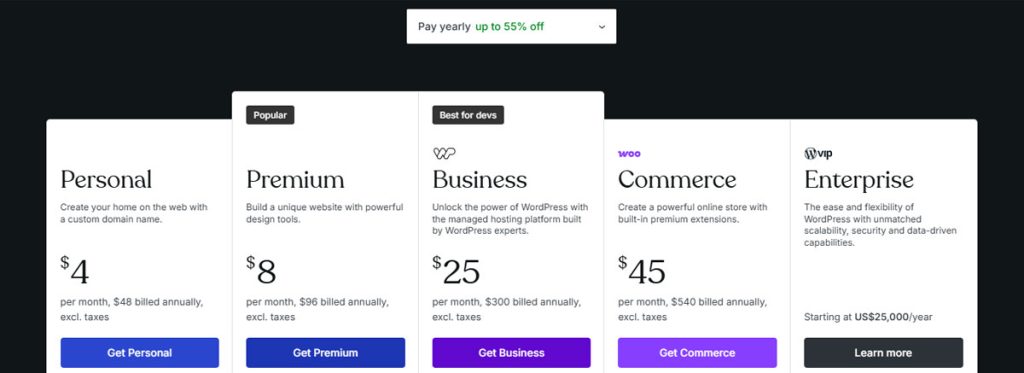 wordpress pricing plan
